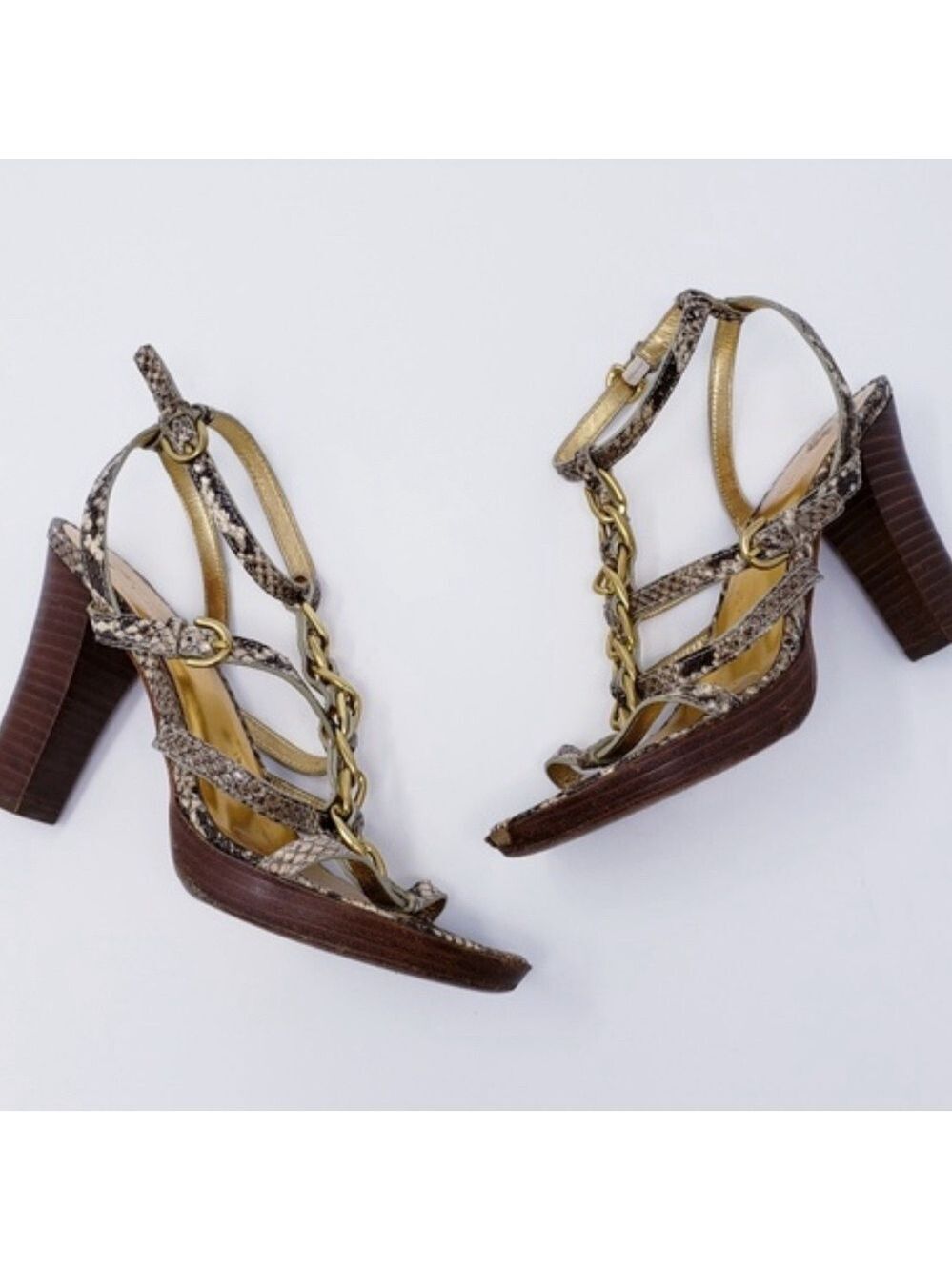 Coach Libertie snakeskin leather with block heel chain detail Heels size 6.5 - Picture 2 of 14